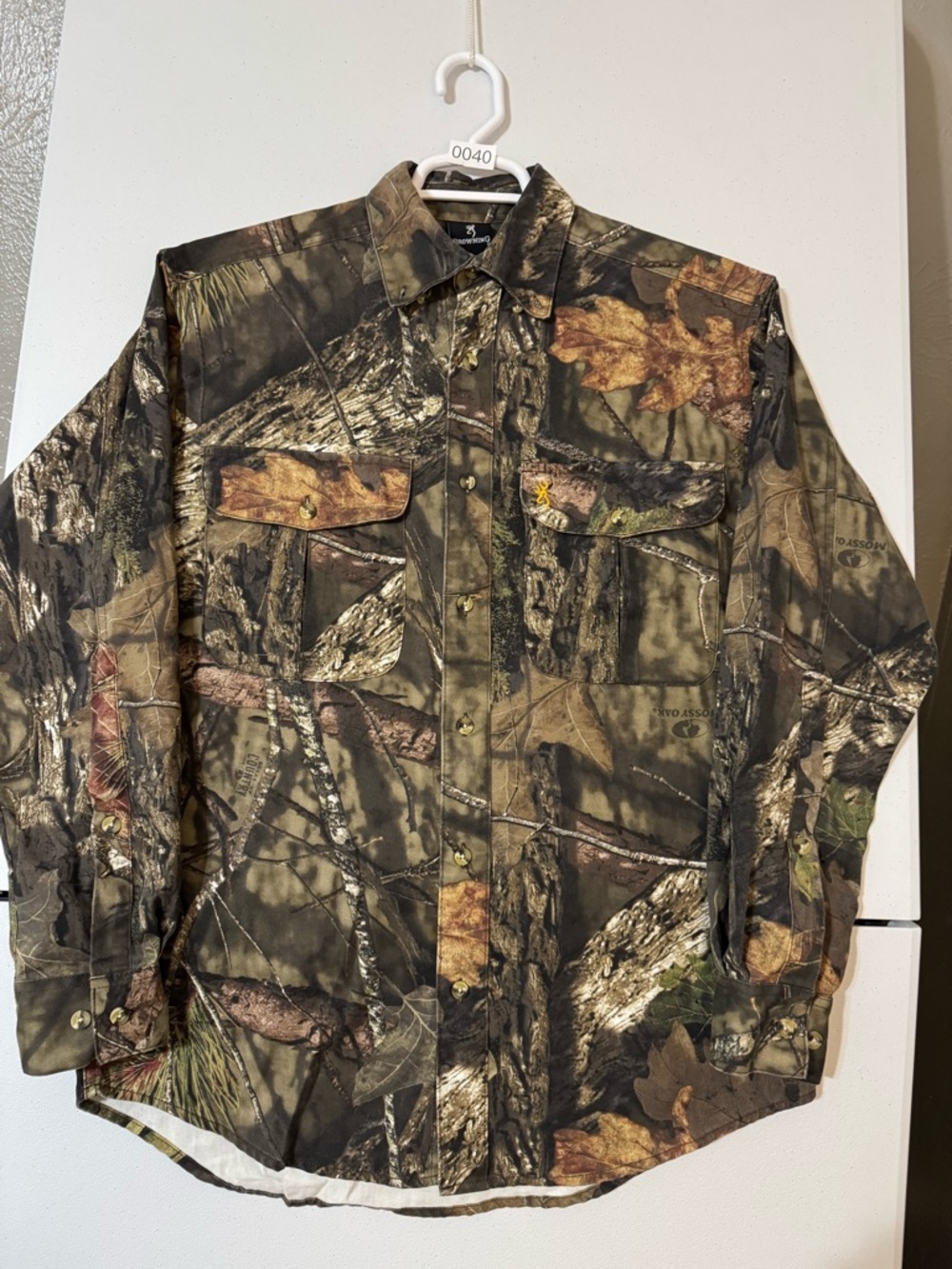 Browning Camo Shirt Mens Medium Wasatch Breakup Infinity Mossy Oak Flap Pockets